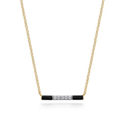 Enamel - 14K Yellow Gold Diamond Bar Necklace with Black Enamel