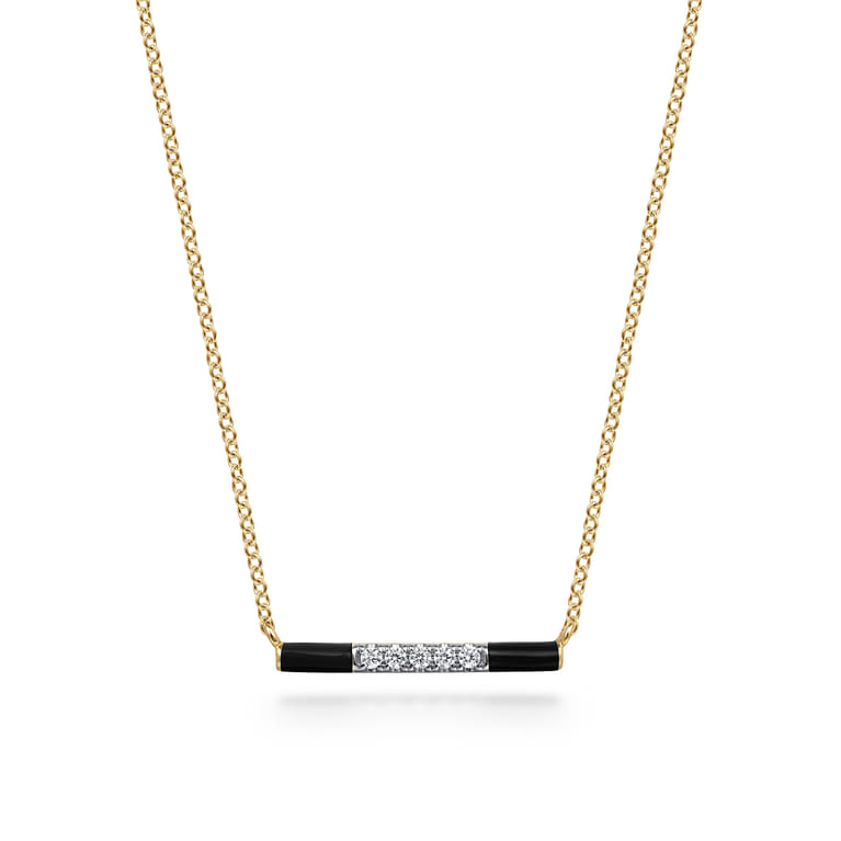 Enamel - 14K Yellow Gold Diamond Bar Necklace with Black Enamel - 0.06 ct - Shot 1