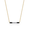 Enamel - 14K Yellow Gold Diamond Bar Necklace with Black Enamel - 0.06 ct