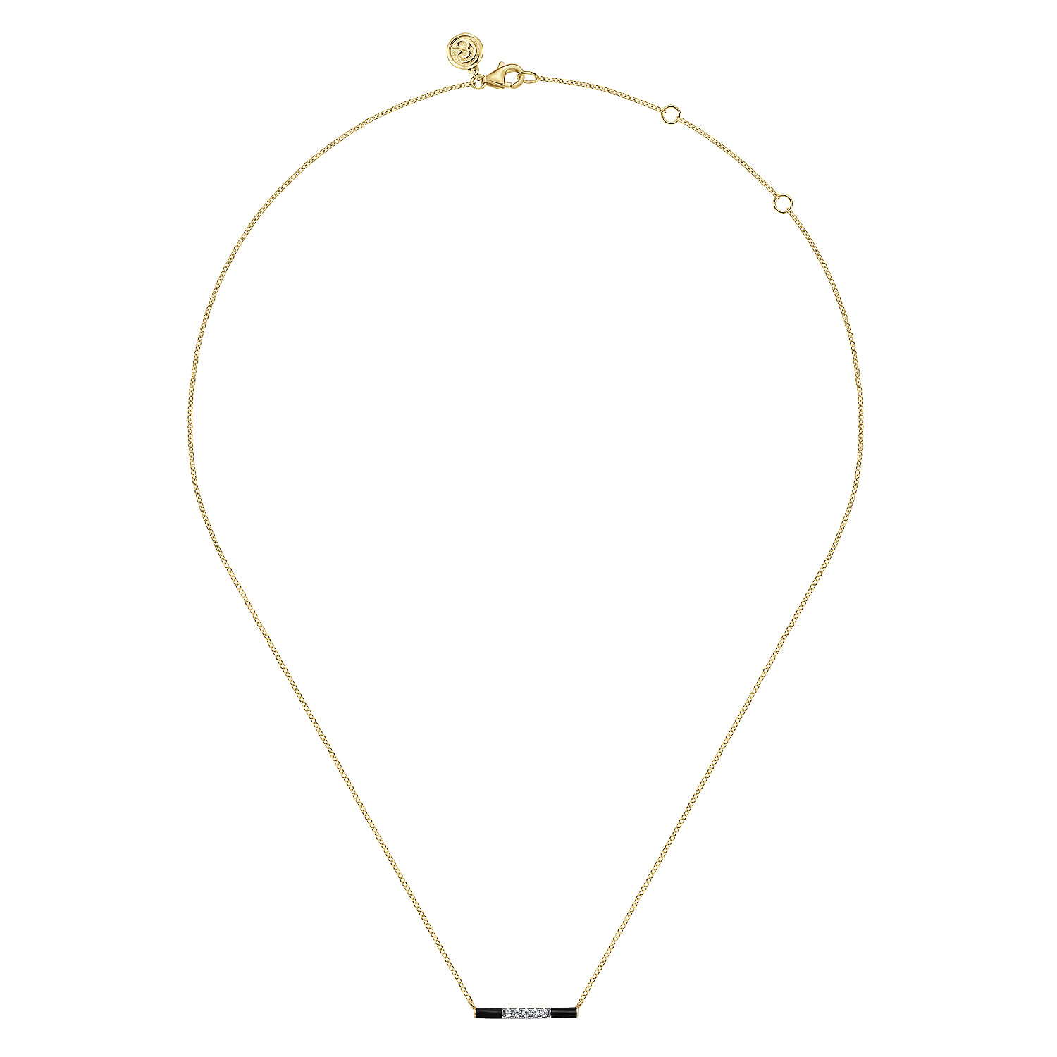 Enamel - 14K Yellow Gold Diamond Bar Necklace with Black Enamel