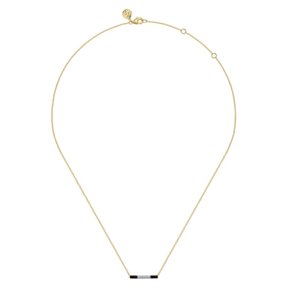 Enamel - 14K Yellow Gold Diamond Bar Necklace with Black Enamel