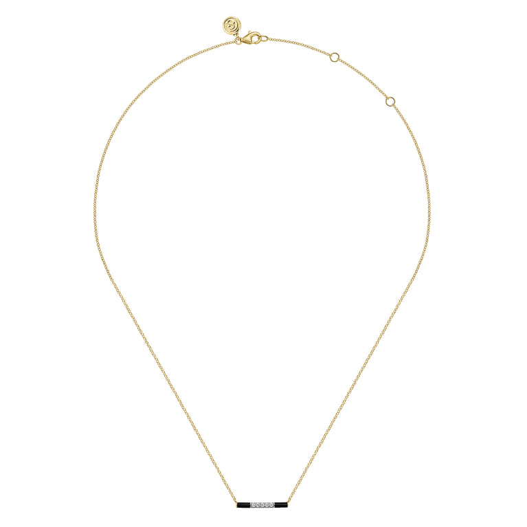 Enamel - 14K Yellow Gold Diamond Bar Necklace with Black Enamel - 0.06 ct - Shot 2