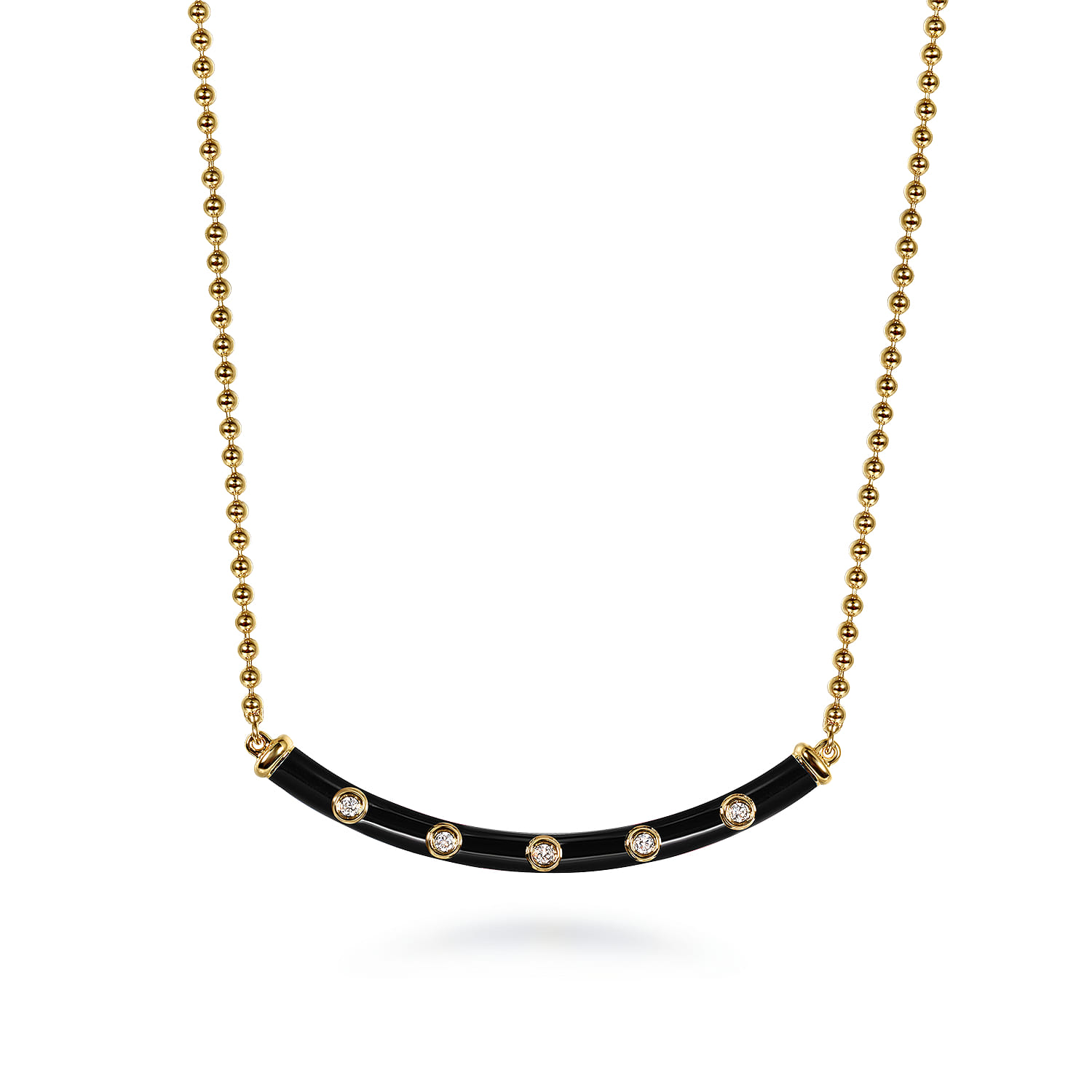 Enamel - 14K Yellow Gold Diamond Bar Necklace with Black Enamel - 0.09 ct - Shot 1