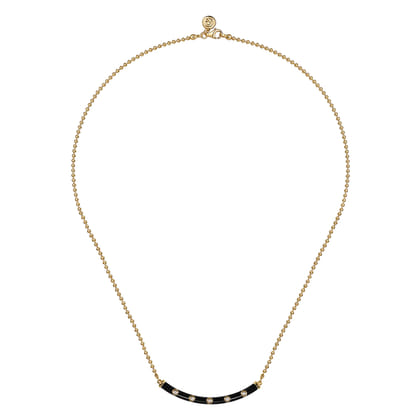 Enamel - 14K Yellow Gold Diamond Bar Necklace with Black Enamel