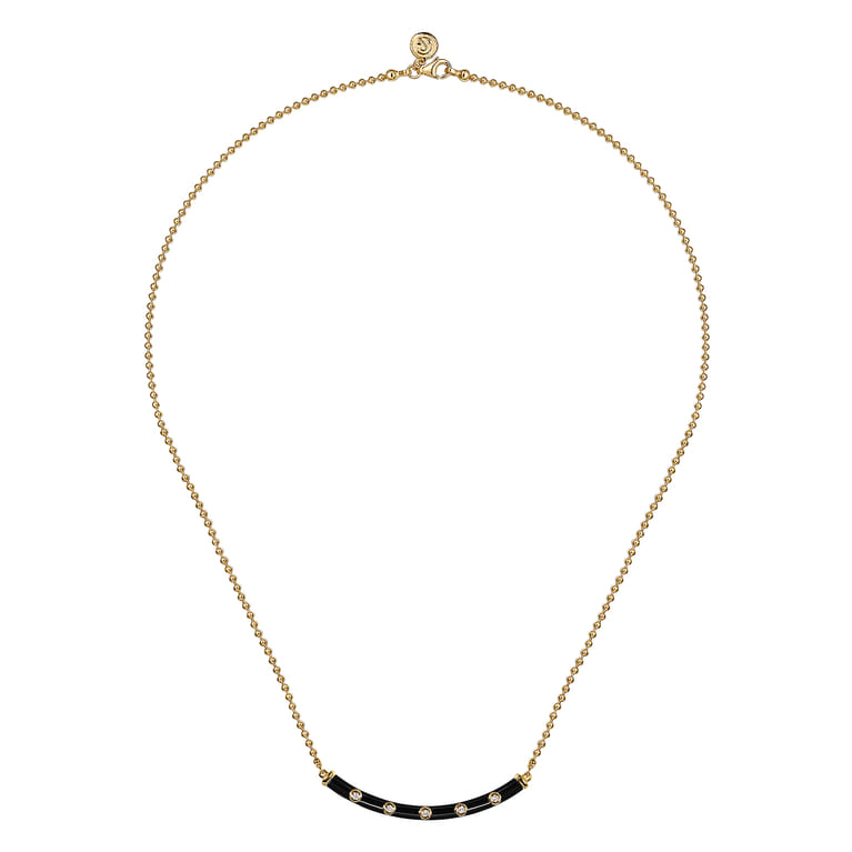 Enamel - 14K Yellow Gold Diamond Bar Necklace with Black Enamel - 0.09 ct - Shot 2
