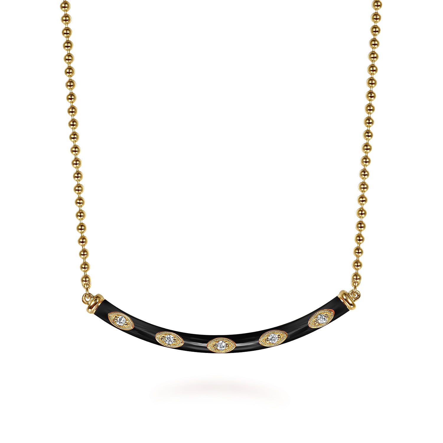 Enamel - 14K Yellow Gold Diamond Bar Necklace with Black Enamel - 0.09 ct - Shot 1