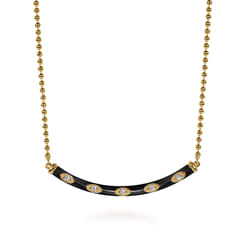 Enamel - 14K Yellow Gold Diamond Bar Necklace with Black Enamel