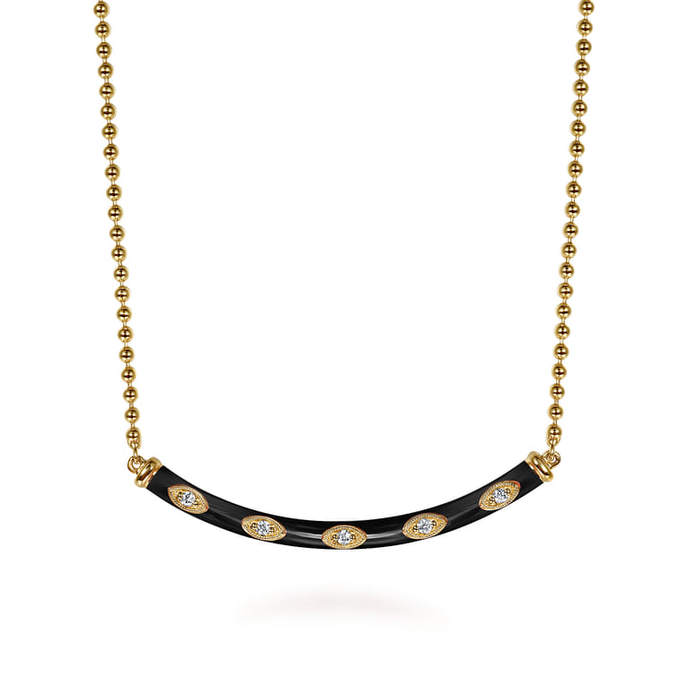 Enamel - 14K Yellow Gold Diamond Bar Necklace with Black Enamel - 0.09 ct - Shot 1
