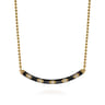 Enamel - 14K Yellow Gold Diamond Bar Necklace with Black Enamel - 0.09 ct