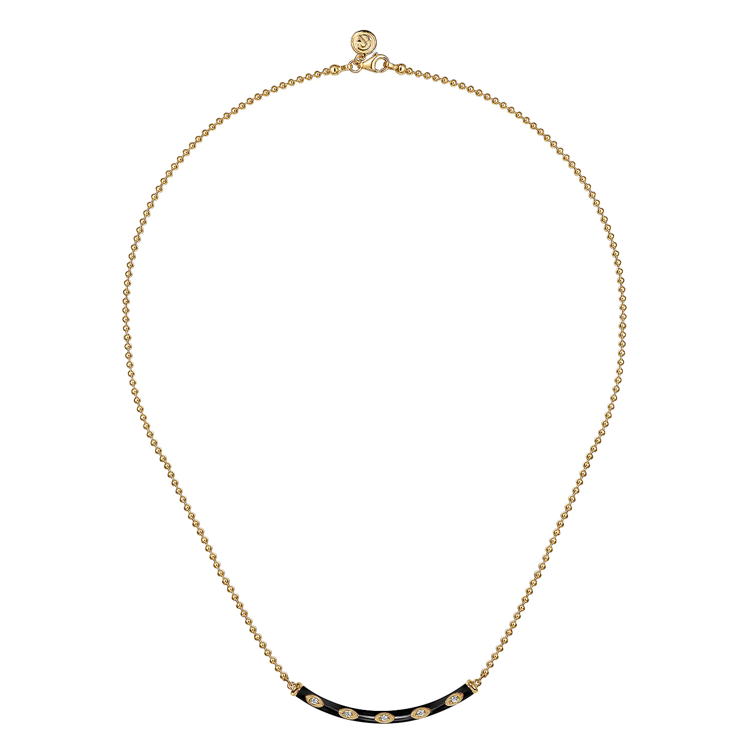 Enamel - 14K Yellow Gold Diamond Bar Necklace with Black Enamel - 0.09 ct - Shot 2