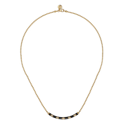 Enamel - 14K Yellow Gold Diamond Bar Necklace with Black Enamel