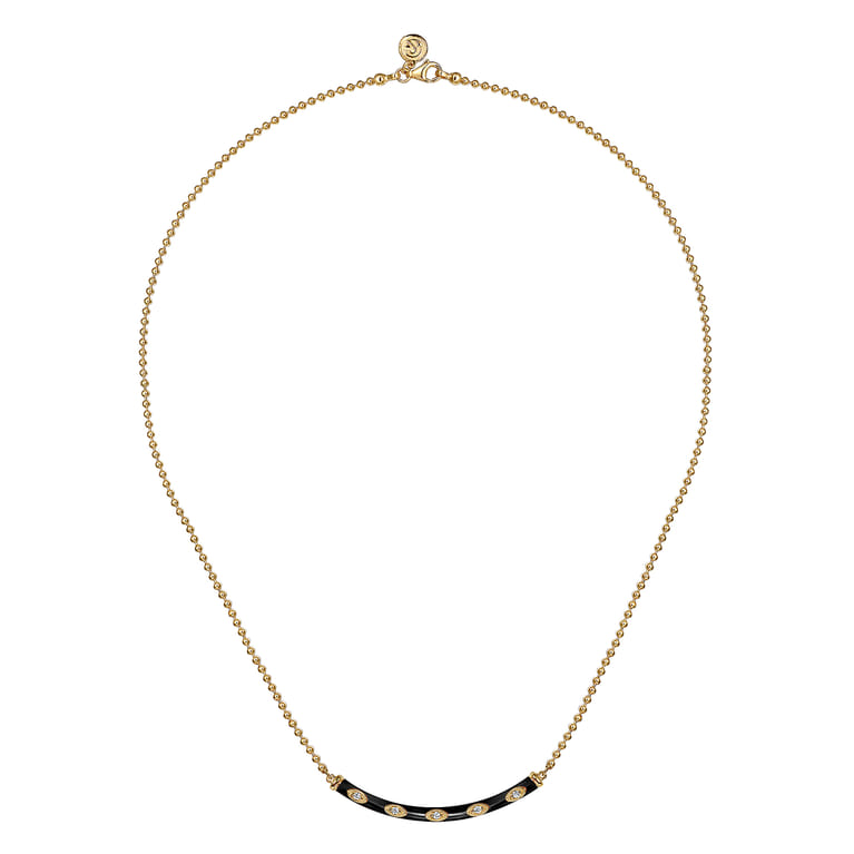 Enamel - 14K Yellow Gold Diamond Bar Necklace with Black Enamel - 0.09 ct - Shot 2