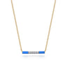 Enamel - 14K Yellow Gold Diamond Bar Necklace with Blue Enamel - 0.06 ct