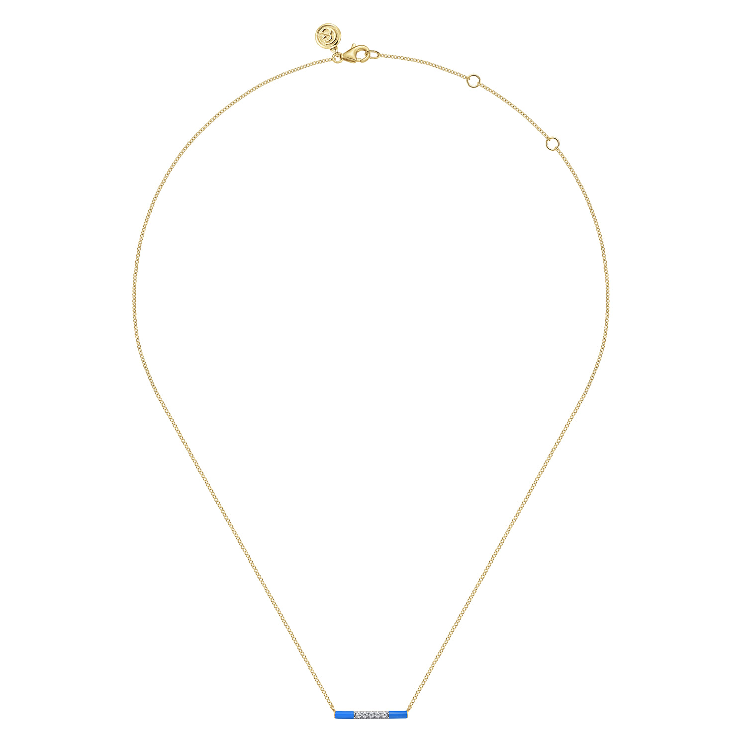 Enamel - 14K Yellow Gold Diamond Bar Necklace with Blue Enamel - 0.06 ct - Shot 2