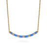 Enamel - 14K Yellow Gold Diamond Bar Necklace with Blue Enamel - 0.09 ct