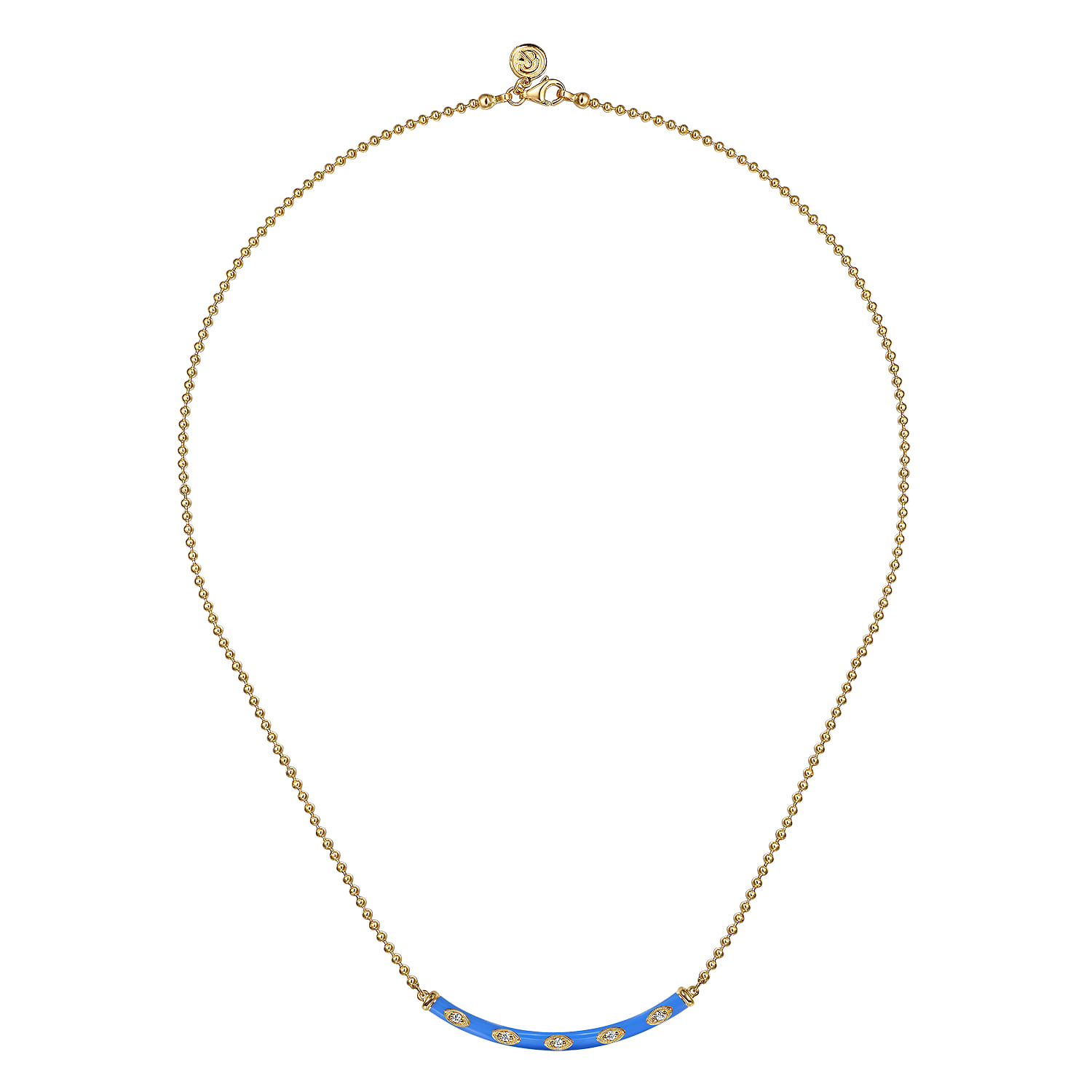 Enamel - 14K Yellow Gold Diamond Bar Necklace with Blue Enamel - 0.09 ct - Shot 2