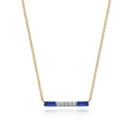 Enamel - 14K Yellow Gold Diamond Bar Necklace with Chrome Blue Enamel