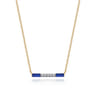 Enamel - 14K Yellow Gold Diamond Bar Necklace with Chrome Blue Enamel - 0.06 ct