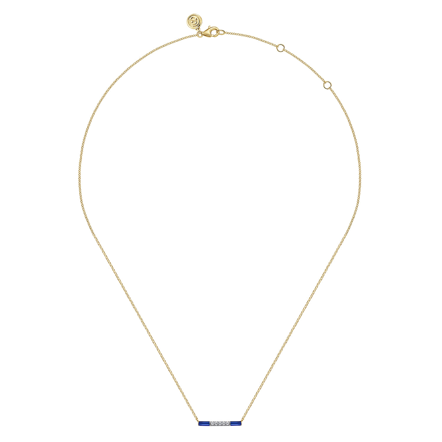 Enamel - 14K Yellow Gold Diamond Bar Necklace with Chrome Blue Enamel - 0.06 ct - Shot 2