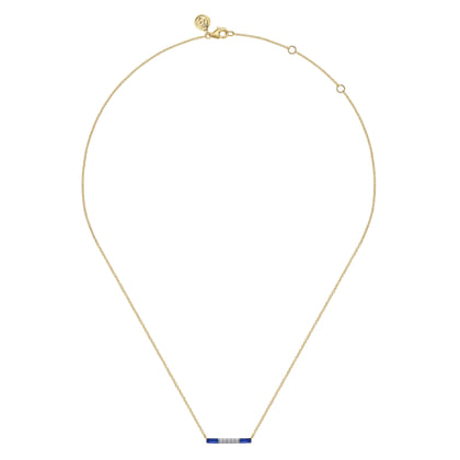 Enamel - 14K Yellow Gold Diamond Bar Necklace with Chrome Blue Enamel