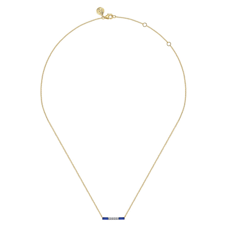 Enamel - 14K Yellow Gold Diamond Bar Necklace with Chrome Blue Enamel - 0.06 ct - Shot 2