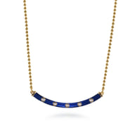 Enamel - 14K Yellow Gold Diamond Bar Necklace with Chrome Blue Enamel