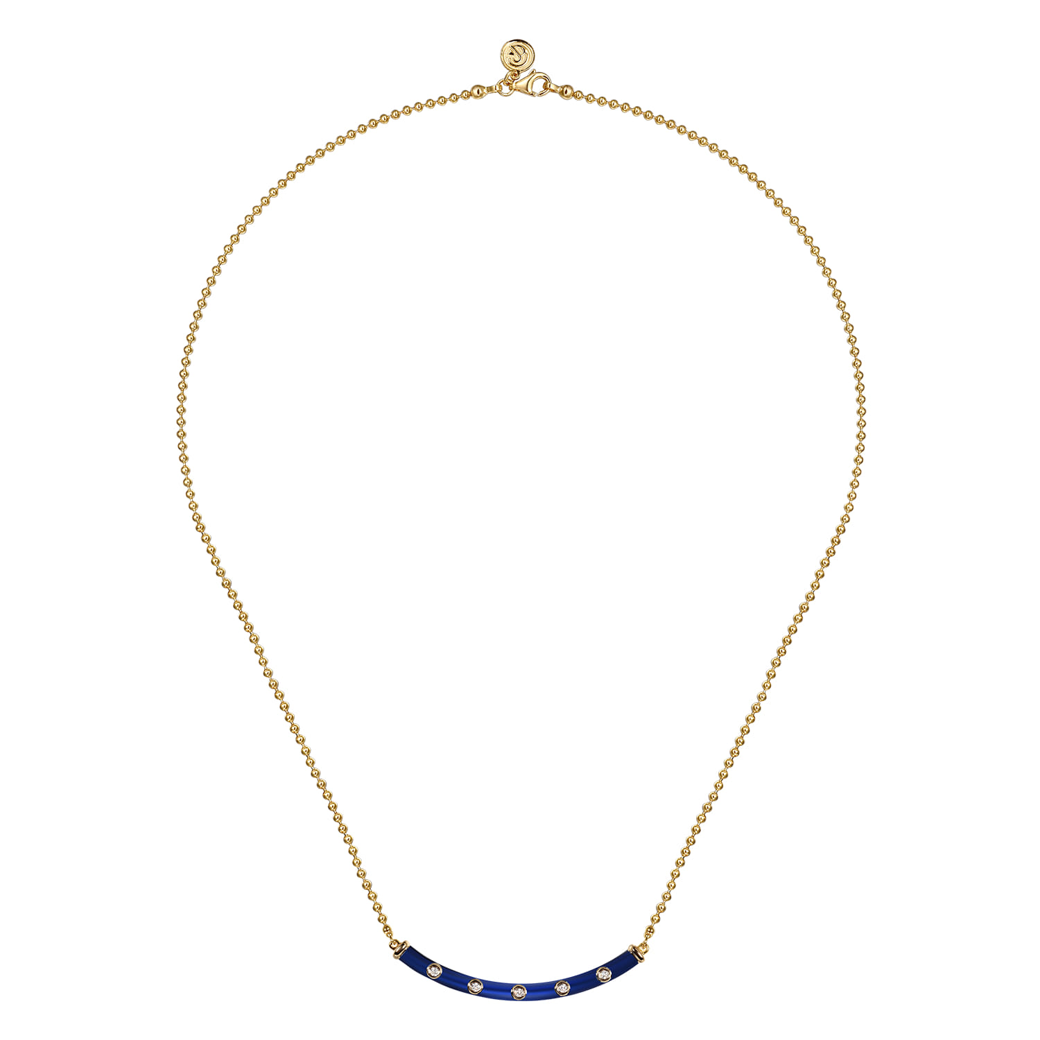 Enamel - 14K Yellow Gold Diamond Bar Necklace with Chrome Blue Enamel - 0.09 ct - Shot 2