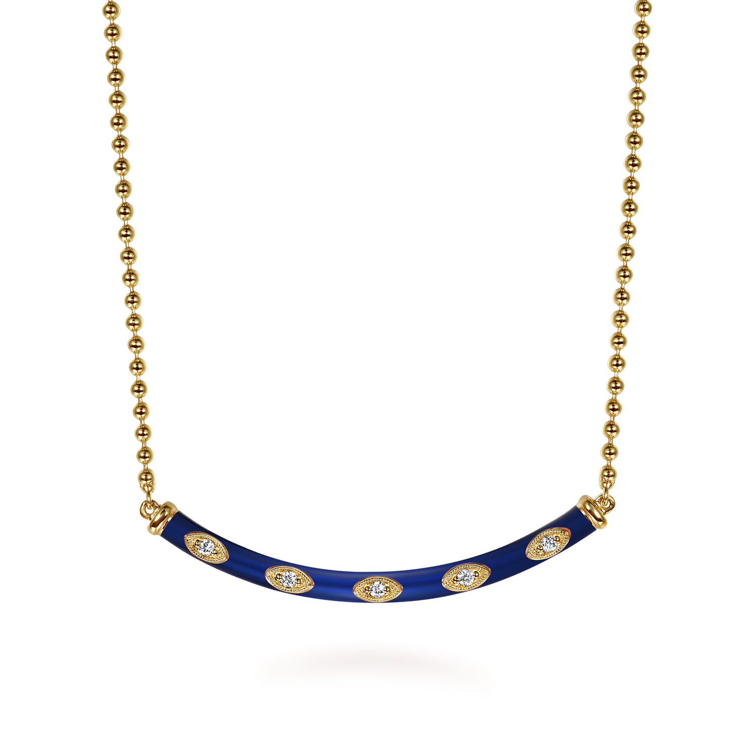 Enamel - 14K Yellow Gold Diamond Bar Necklace with Chrome Blue Enamel - 0.09 ct - Shot 1