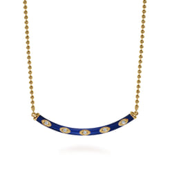 Enamel - 14K Yellow Gold Diamond Bar Necklace with Chrome Blue Enamel