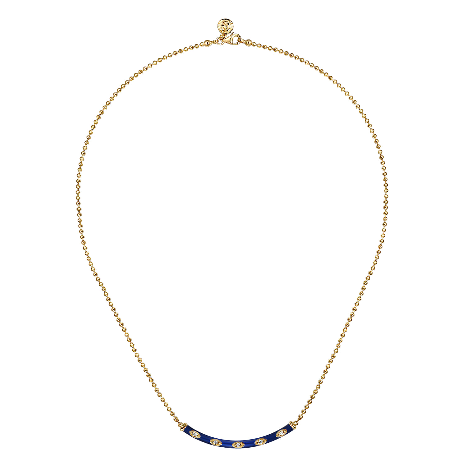 Enamel - 14K Yellow Gold Diamond Bar Necklace with Chrome Blue Enamel - 0.09 ct - Shot 2
