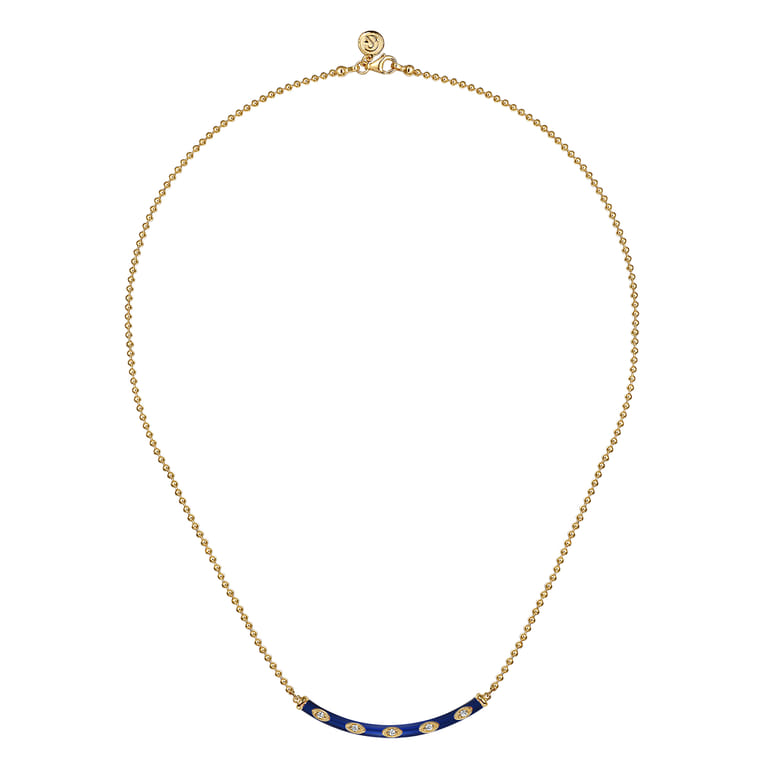 Enamel - 14K Yellow Gold Diamond Bar Necklace with Chrome Blue Enamel - 0.09 ct - Shot 2
