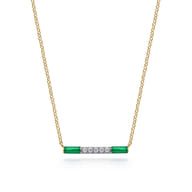 Enamel - 14K Yellow Gold Diamond Bar Necklace with Chrome Green Enamel