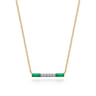 Enamel - 14K Yellow Gold Diamond Bar Necklace with Chrome Green Enamel - 0.06 ct