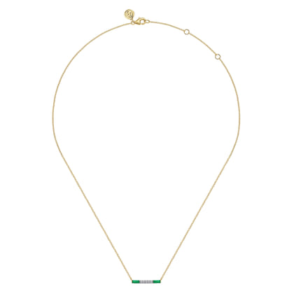 Enamel - 14K Yellow Gold Diamond Bar Necklace with Chrome Green Enamel