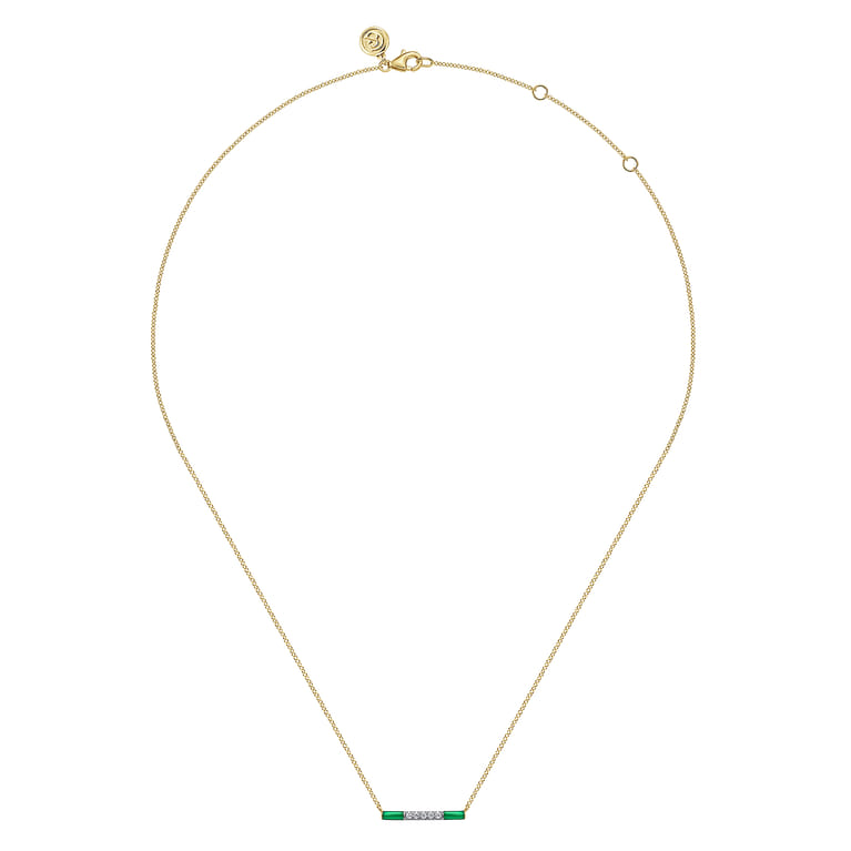 Enamel - 14K Yellow Gold Diamond Bar Necklace with Chrome Green Enamel - 0.06 ct - Shot 2