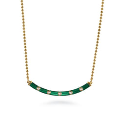 Enamel - 14K Yellow Gold Diamond Bar Necklace with Chrome Green Enamel