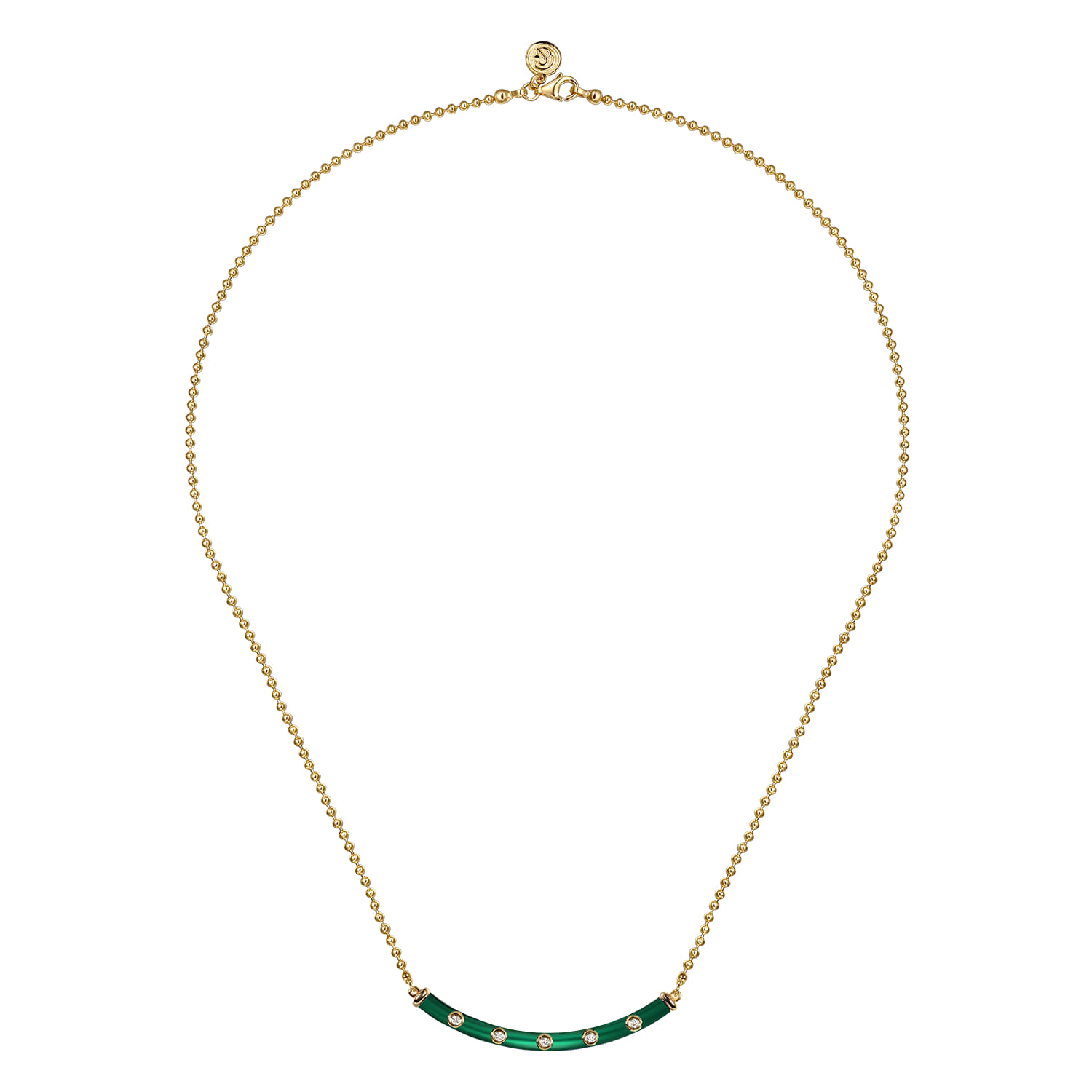 Enamel - 14K Yellow Gold Diamond Bar Necklace with Chrome Green Enamel - 0.09 ct - Shot 2