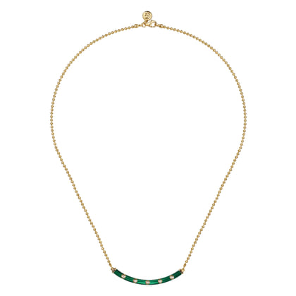 Enamel - 14K Yellow Gold Diamond Bar Necklace with Chrome Green Enamel