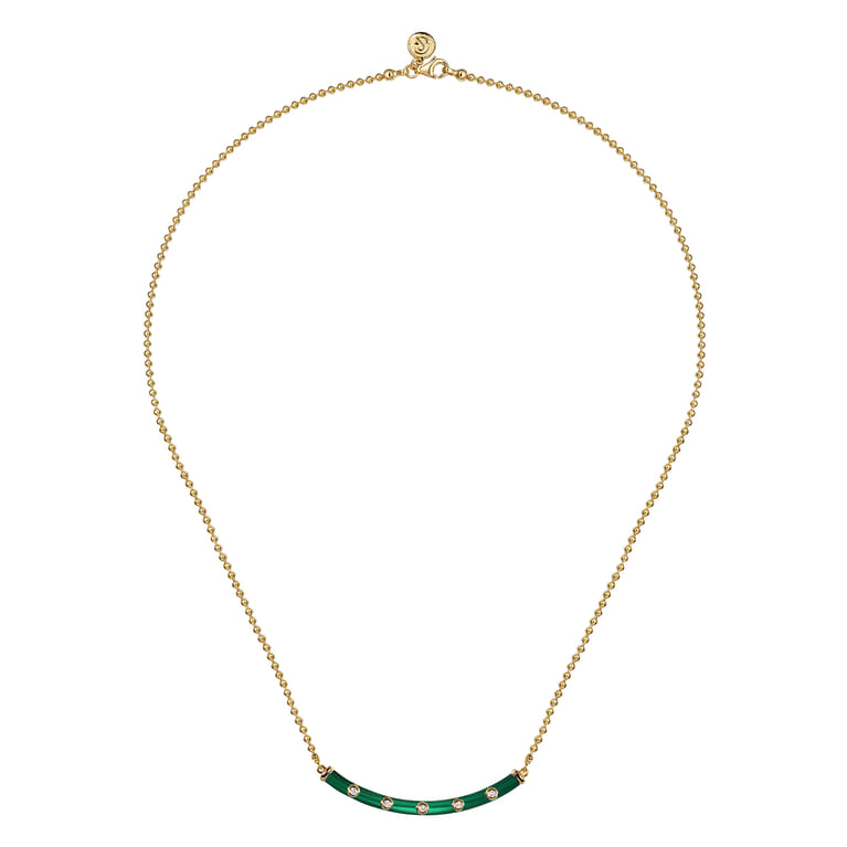 Enamel - 14K Yellow Gold Diamond Bar Necklace with Chrome Green Enamel - 0.09 ct - Shot 2