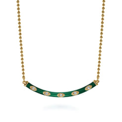 Enamel - 14K Yellow Gold Diamond Bar Necklace with Chrome Green Enamel