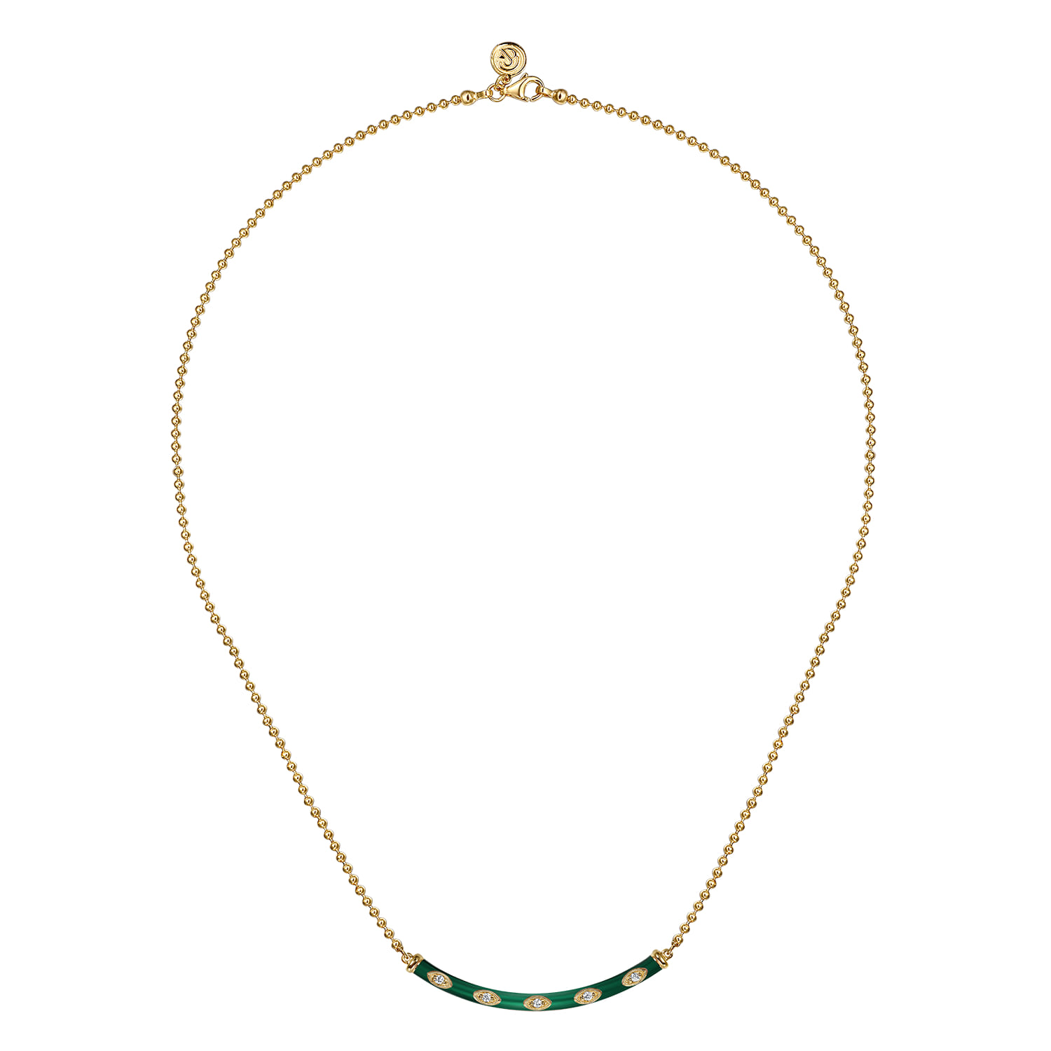 Enamel - 14K Yellow Gold Diamond Bar Necklace with Chrome Green Enamel - 0.09 ct - Shot 2