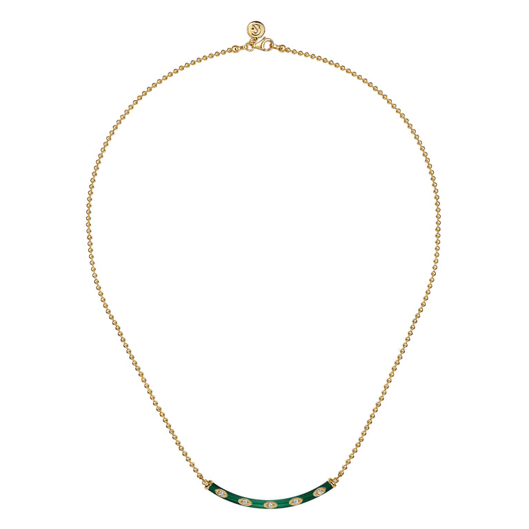 Enamel - 14K Yellow Gold Diamond Bar Necklace with Chrome Green Enamel - 0.09 ct - Shot 2