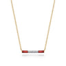 Enamel - 14K Yellow Gold Diamond Bar Necklace with Chrome Red Enamel - 0.06 ct
