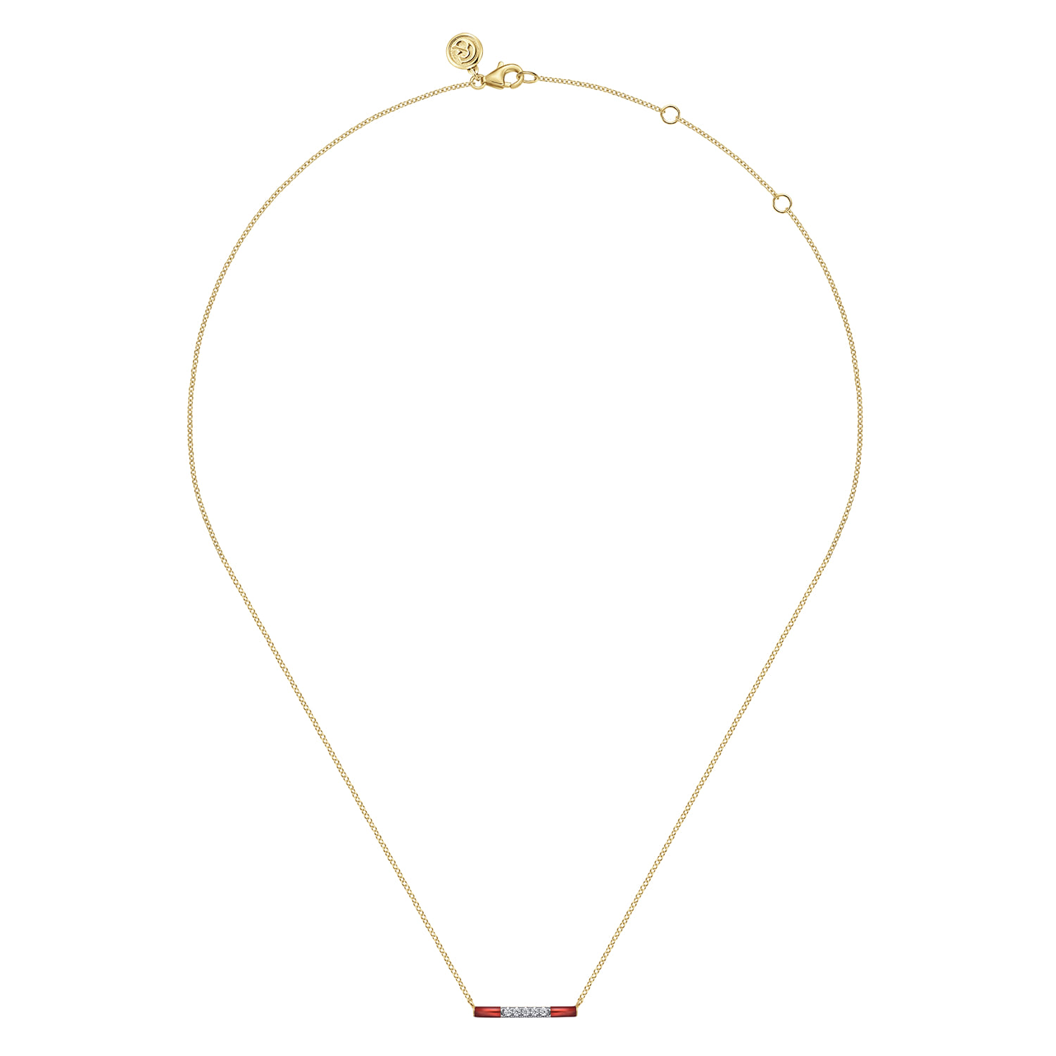 Enamel - 14K Yellow Gold Diamond Bar Necklace with Chrome Red Enamel - 0.06 ct - Shot 2