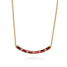 Enamel - 14K Yellow Gold Diamond Bar Necklace with Chrome Red Enamel - 0.09 ct