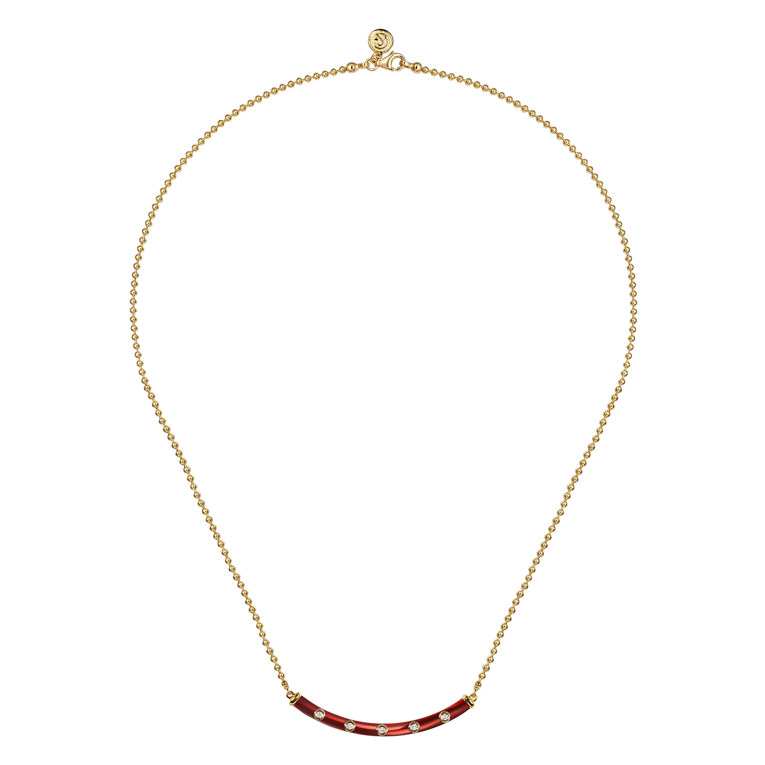 Enamel - 14K Yellow Gold Diamond Bar Necklace with Chrome Red Enamel - 0.09 ct - Shot 2