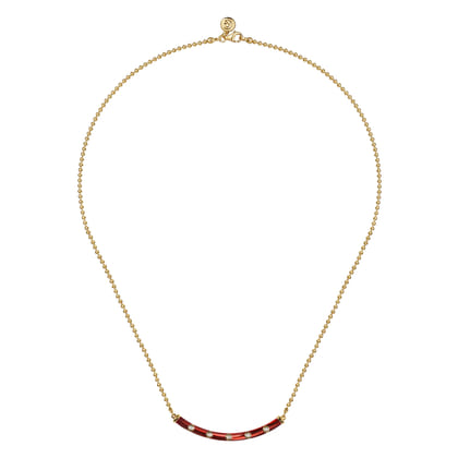 Enamel - 14K Yellow Gold Diamond Bar Necklace with Chrome Red Enamel