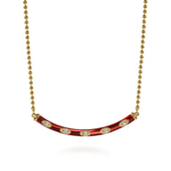 Enamel - 14K Yellow Gold Diamond Bar Necklace with Chrome Red Enamel
