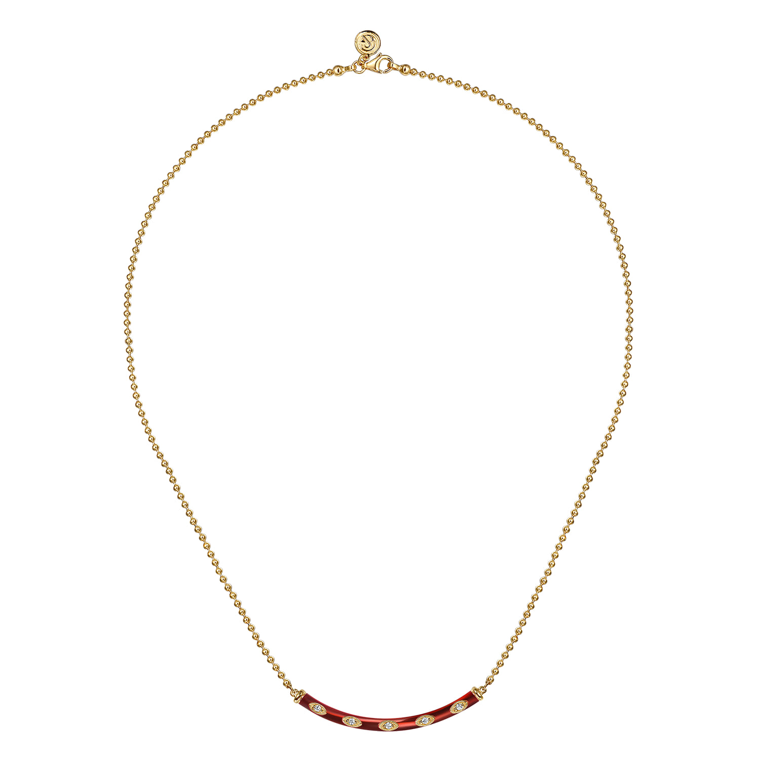 Enamel - 14K Yellow Gold Diamond Bar Necklace with Chrome Red Enamel - 0.09 ct - Shot 2