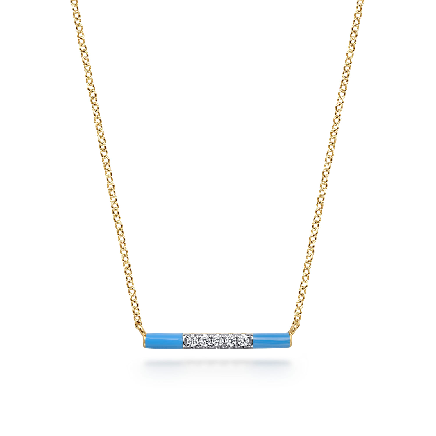 Enamel - 14K Yellow Gold Diamond Bar Necklace with Dusk Blue Enamel - 0.06 ct - Shot 1